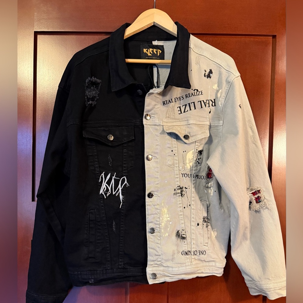 KLEEN Distressed Oversized Denim Jacket With Embroidered Detail